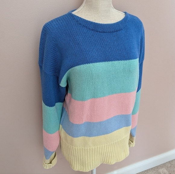 💙 Vintage Ralph Lauren Spring 1987 Cotton Unisex Multicolor Striped Sweater, M - Picture 10 of 16